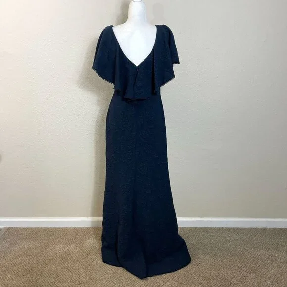 Tadashi Shoji Gown Dress 8 Size Kayla Ruffle Neckline Jacquard Textured … - Picture 4 of 10